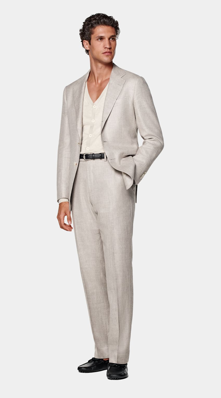 SUITSUPPLY Été Soie, lin et laine par E.Thomas, Italie Costume Havana coupe Tailored taupe clair