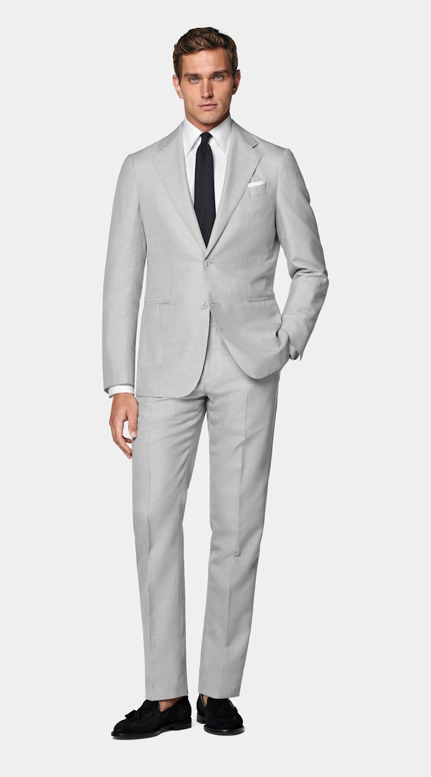 SUITSUPPLY Summer Wool Silk Linen by Rogna, Italy Light Grey Tailored Fit Havana Suit