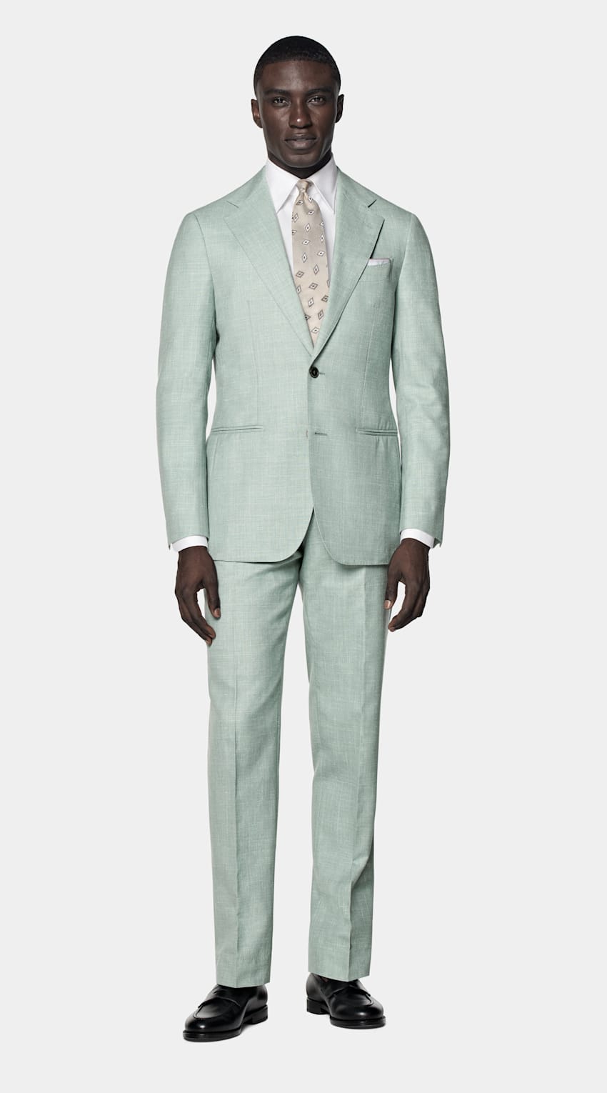 SUITSUPPLY Summer Wool Silk Linen by E.Thomas, Italy Light Green Tailored Fit Havana Suit