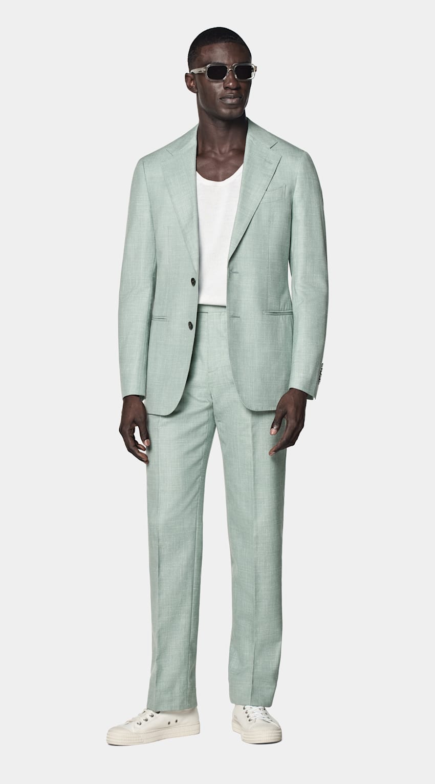 SUITSUPPLY Summer Wool Silk Linen by E.Thomas, Italy Light Green Tailored Fit Havana Suit