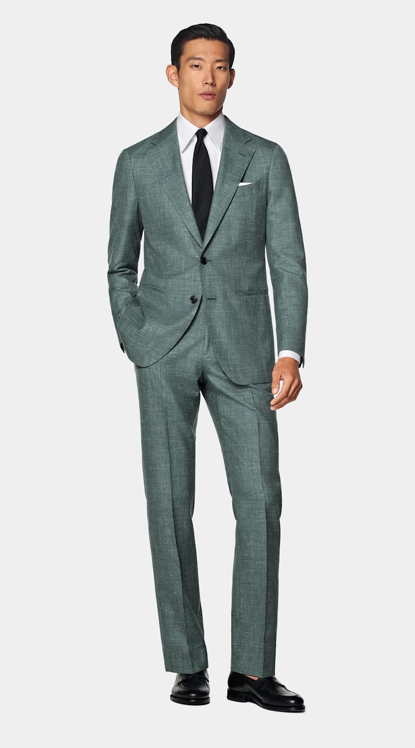 SUITSUPPLY Summer Wool Silk Linen by E.Thomas, Italy Green Tailored Fit Havana Suit