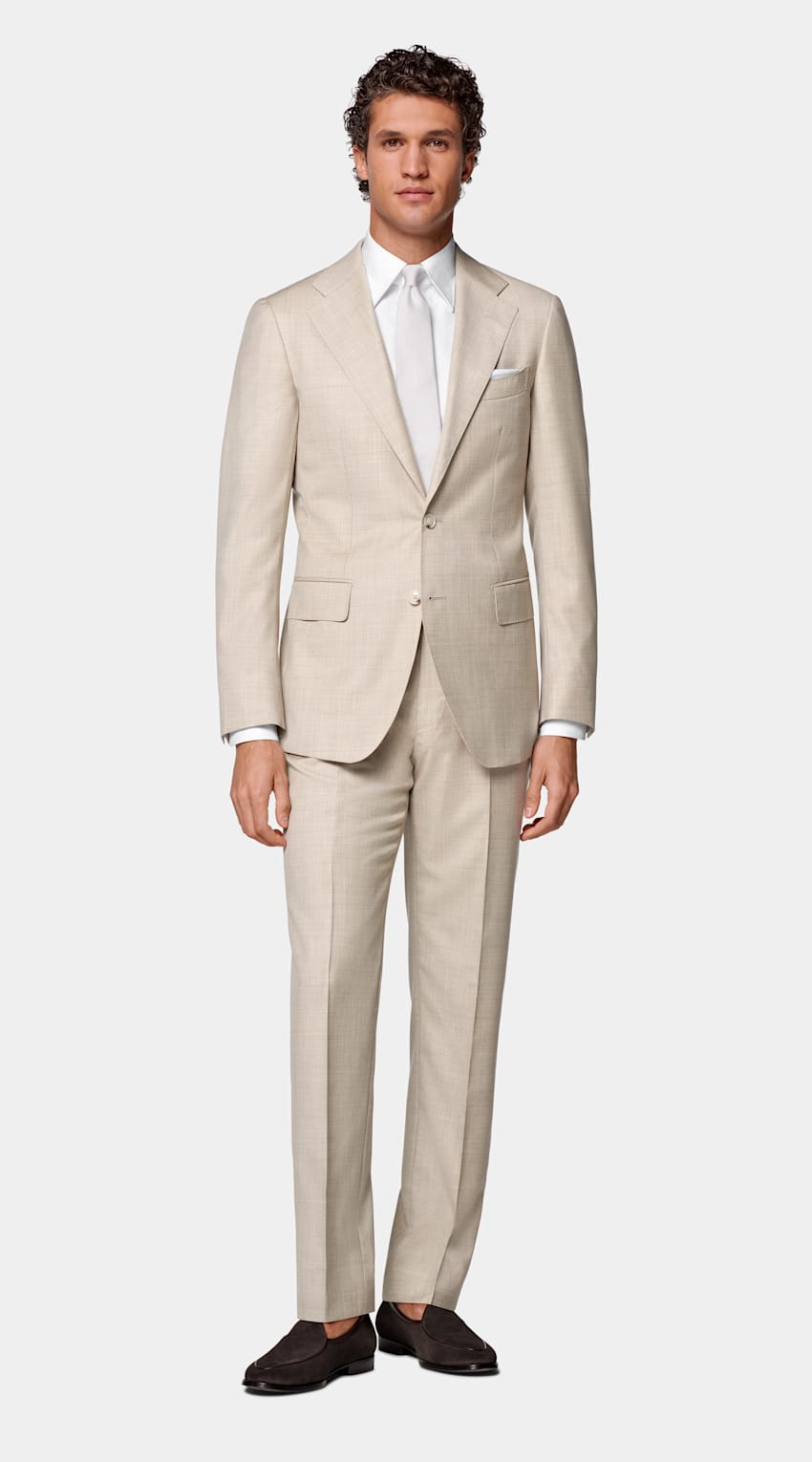SUITSUPPLY All Season Pure S130's Wool by Delfino, Italy Sand Tailored Fit Havana Suit