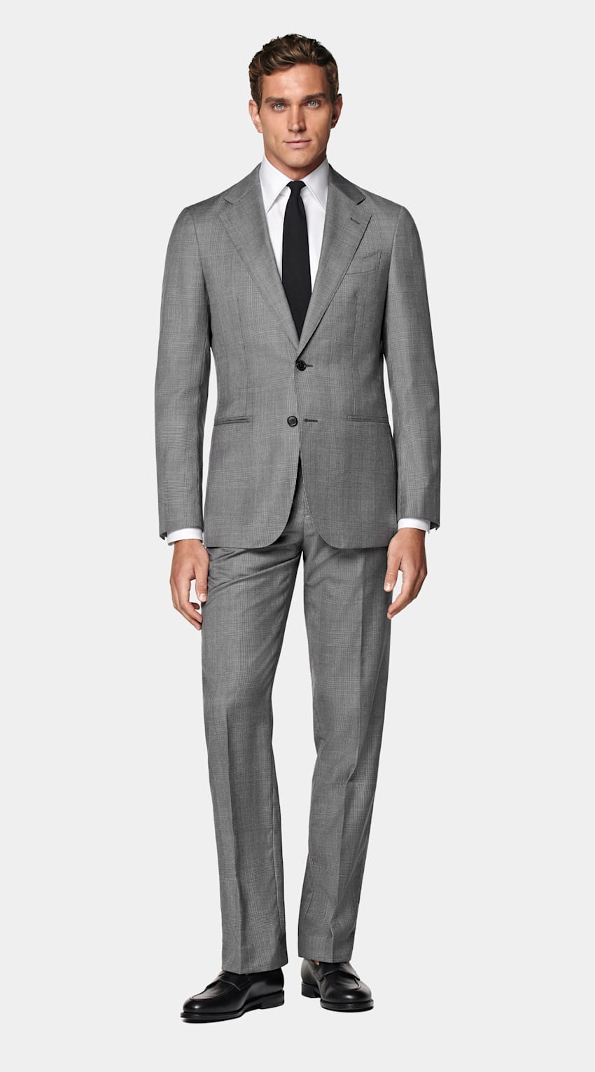 SUITSUPPLY All Season Pure S130's Wool by Drago, Italy Mid Grey Checked Tailored Fit Havana Suit