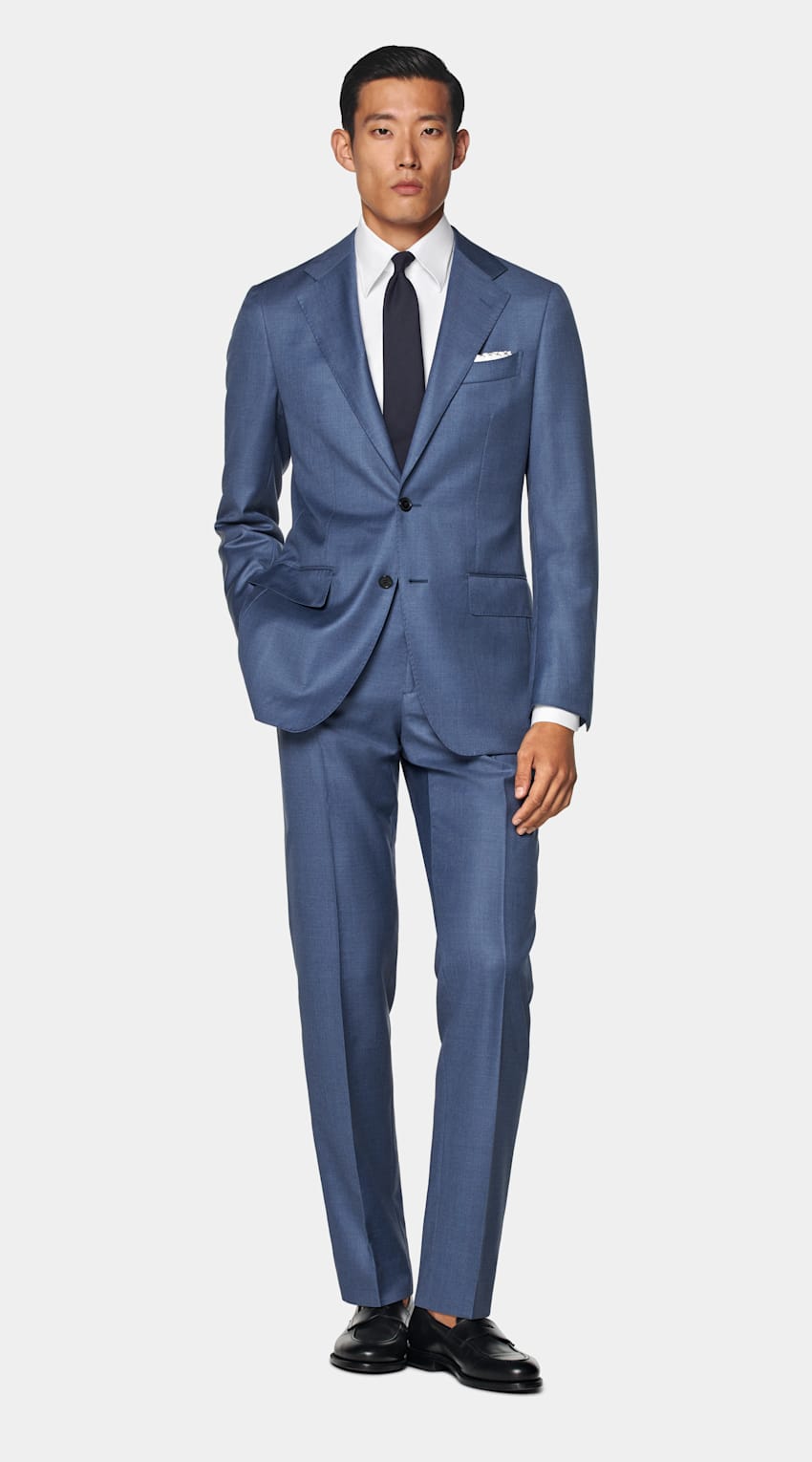 SUITSUPPLY All Season Pure S130's Wool by Reda, Italy Mid Blue Tailored Fit Havana Suit