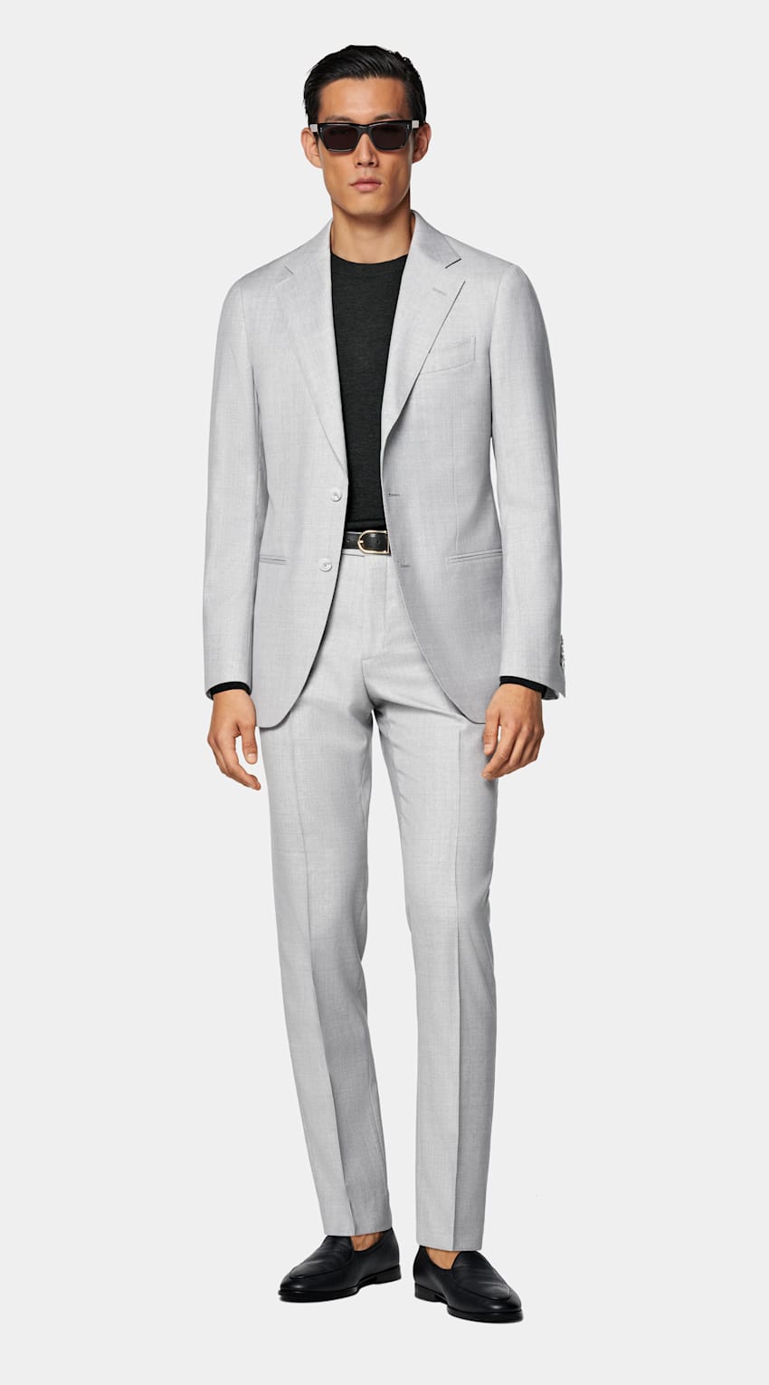SUITSUPPLY All Season Pure Wool by Reda, Italy Light Grey Perennial Tailored Fit Havana Suit