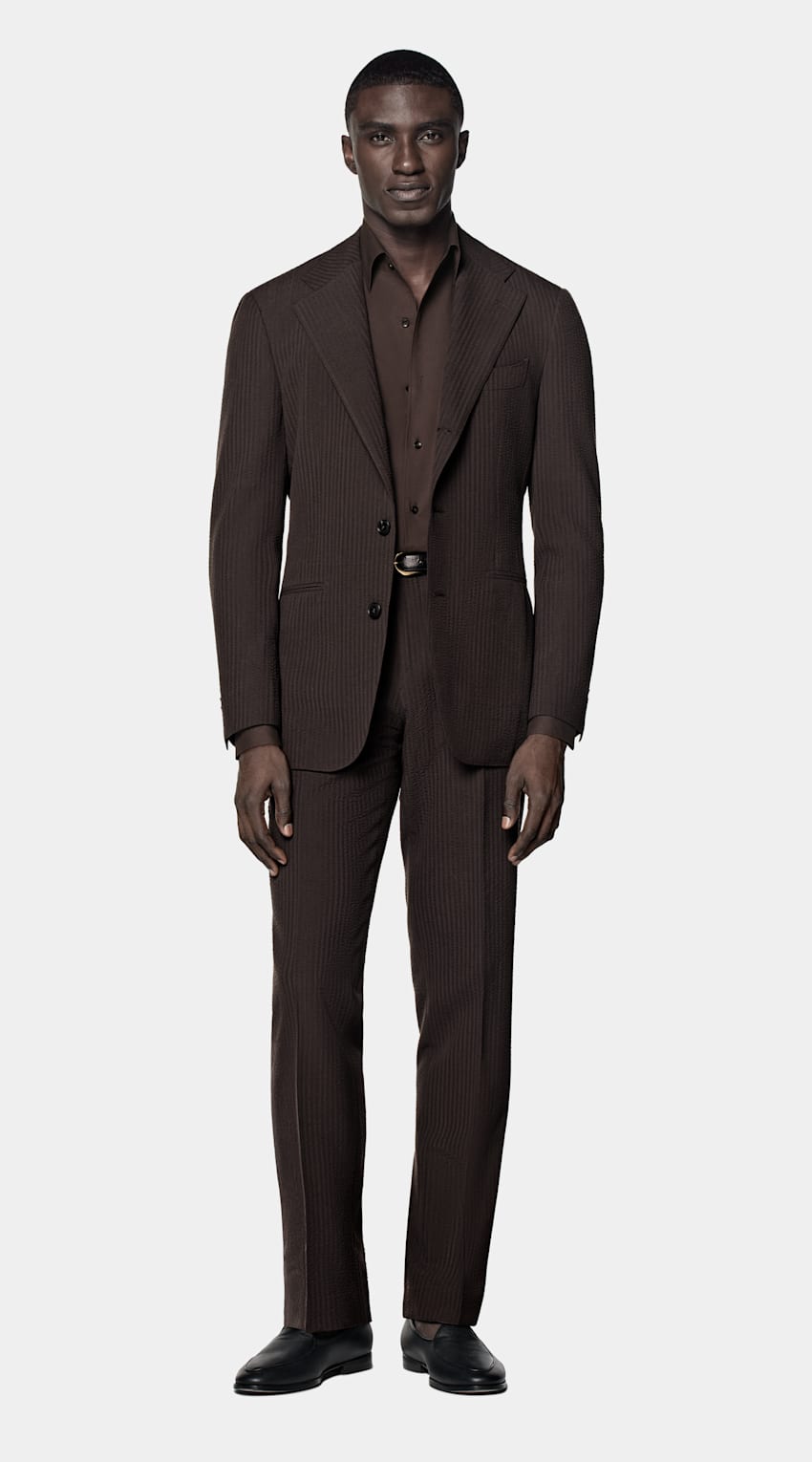 SUITSUPPLY Summer Pure Wool by Delfino, Italy Dark Brown Relaxed Fit Roma Suit