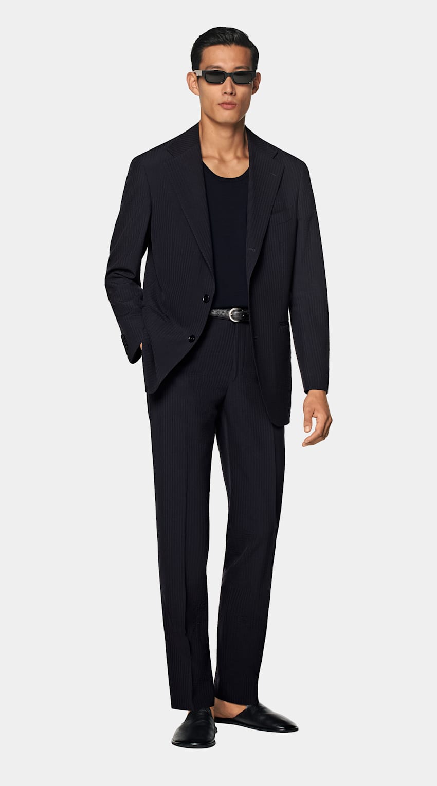 SUITSUPPLY Summer Pure Wool by Delfino, Italy Navy Relaxed Fit Roma Suit