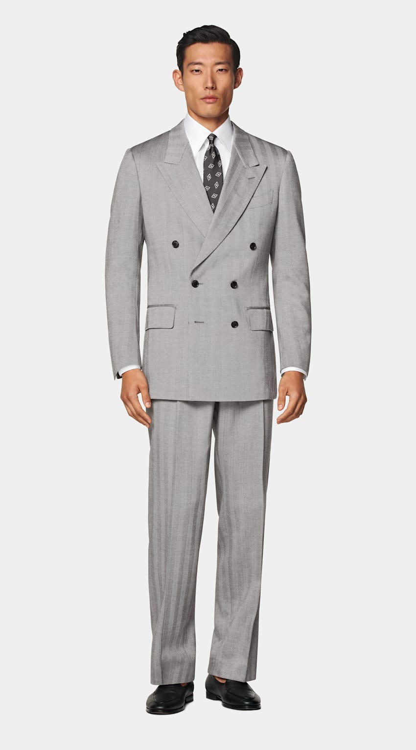 SUITSUPPLY All season Laine soie par Rogna, Italie Costume Milano coupe Tailored gris à chevrons