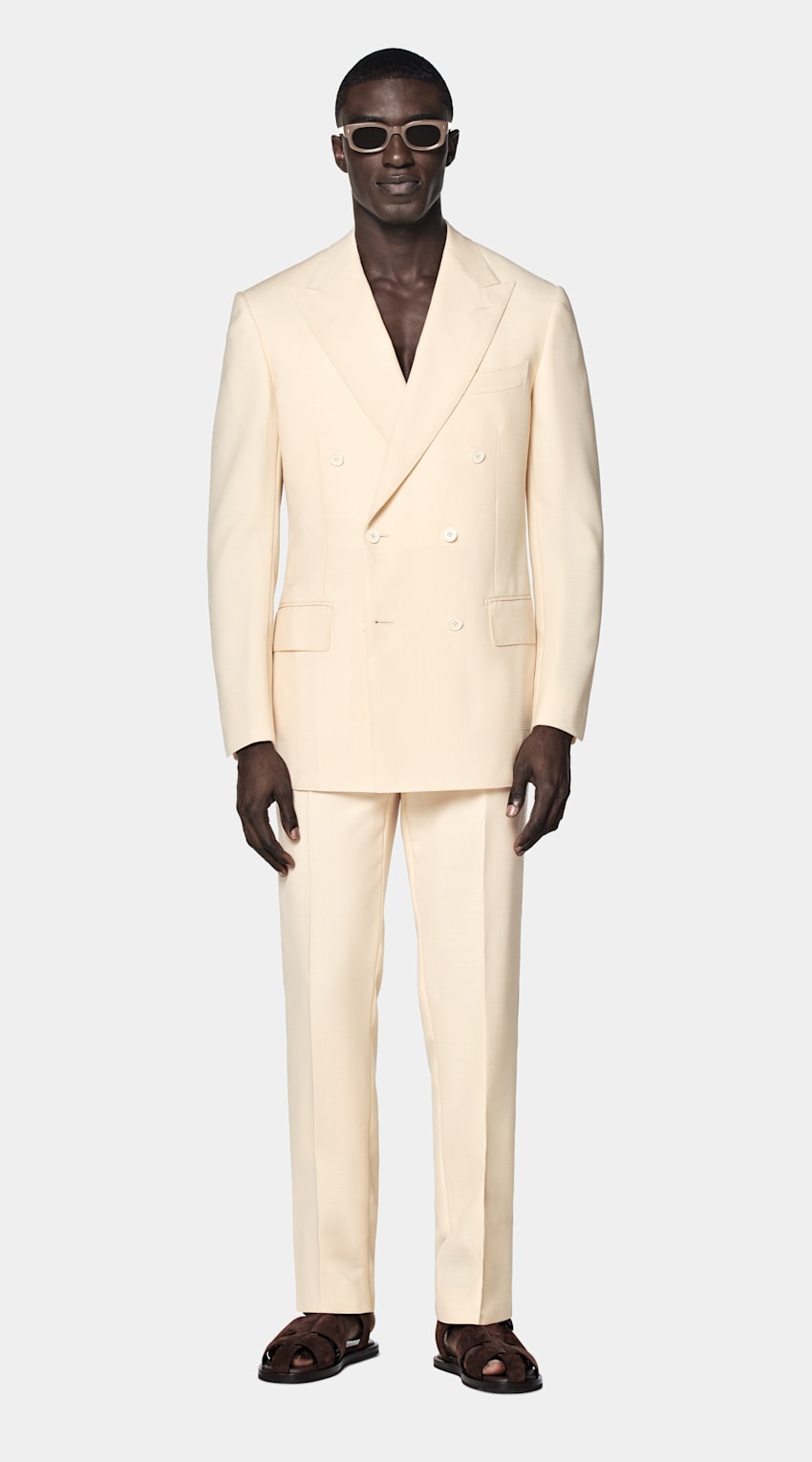 SUITSUPPLY All Season Wool Mohair by Vitale Barberis Canonico, Italy Light Yellow Tailored Fit Milano Suit