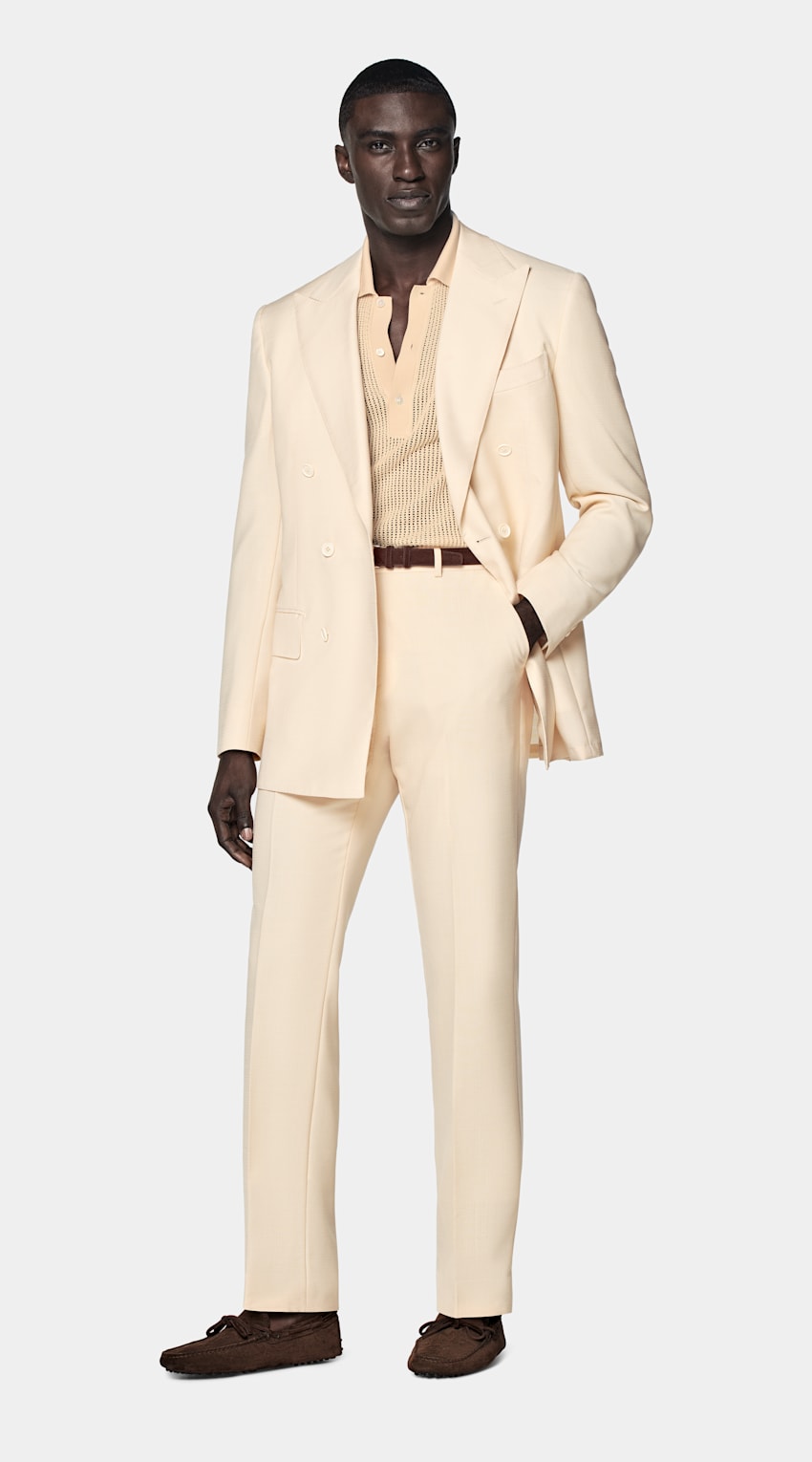 SUITSUPPLY All Season Wool Mohair by Vitale Barberis Canonico, Italy Light Yellow Tailored Fit Milano Suit