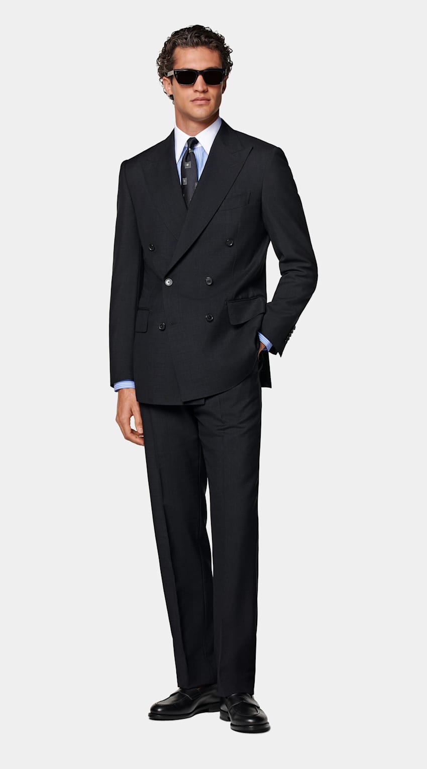 SUITSUPPLY All Season Wool Mohair by Vitale Barberis Canonico, Italy Navy Tailored Fit Milano Suit