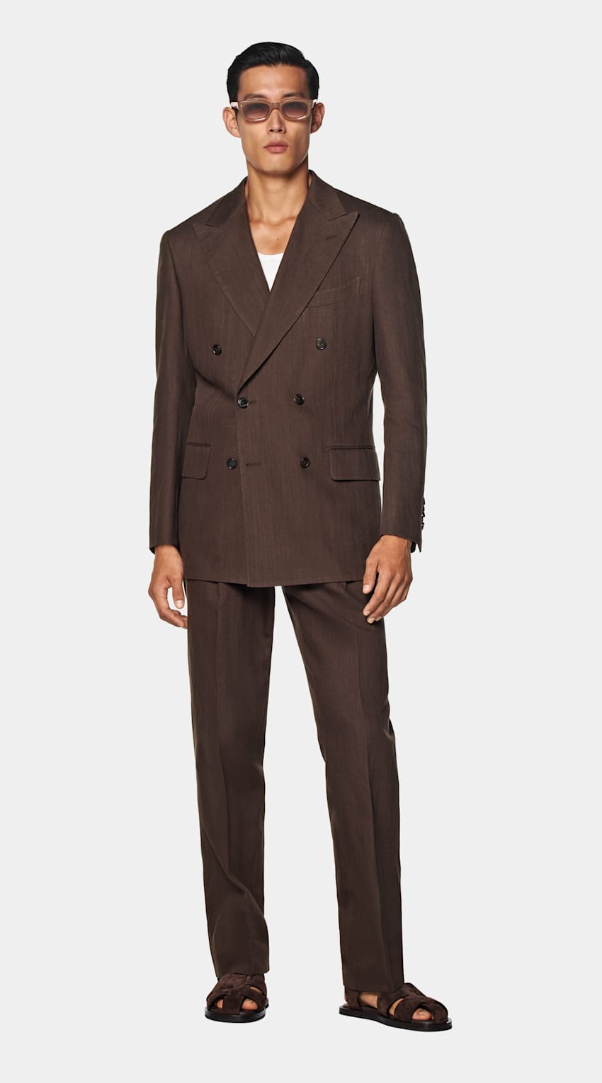 SUITSUPPLY Summer Cotton Linen by Emmetex, Italy Mid Brown Tailored Fit Milano Suit