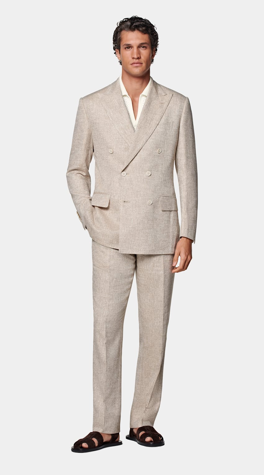SUITSUPPLY Summer Linen Blend by Ferla, Italy Sand Tailored Fit Milano Suit