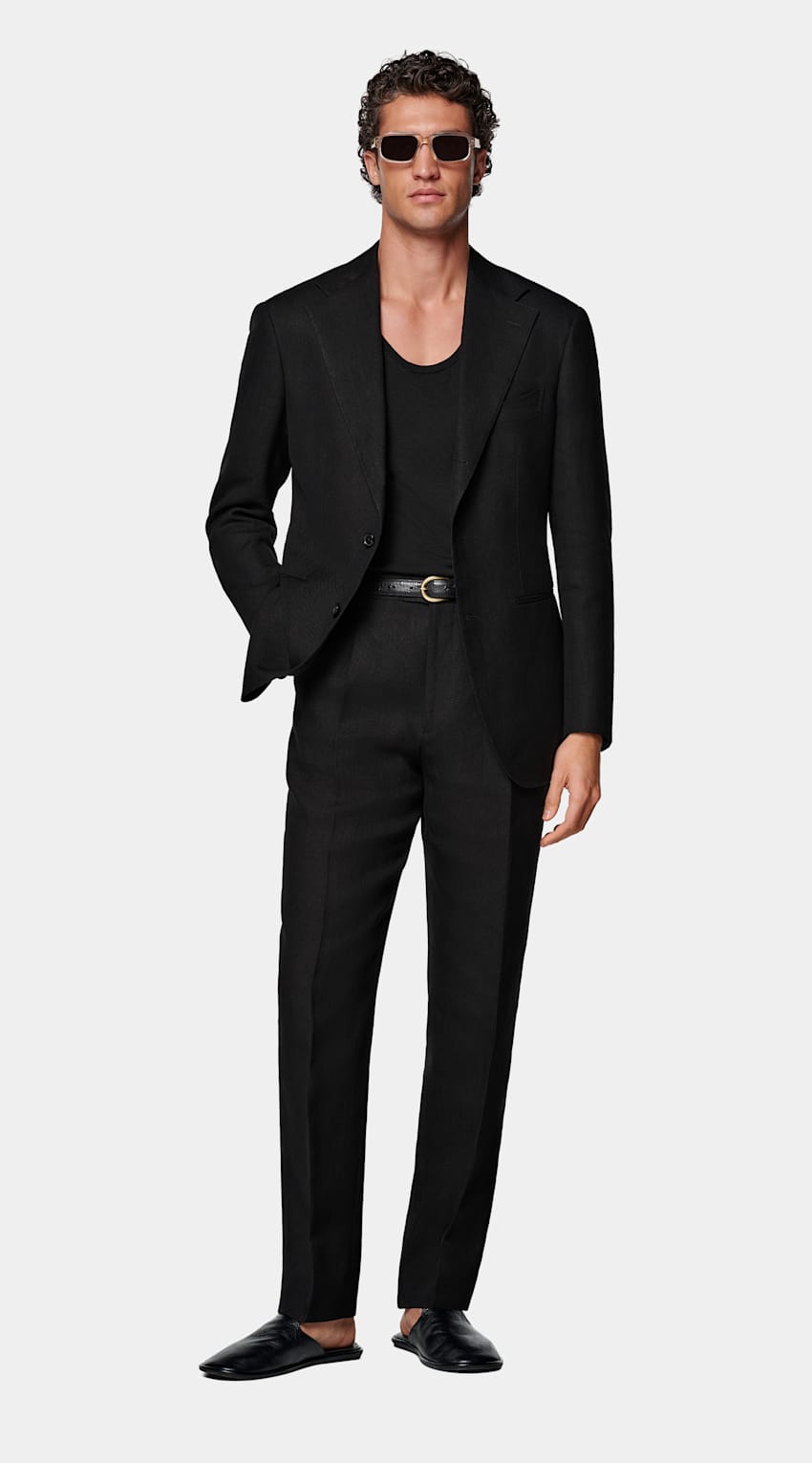 SUITSUPPLY Summer Pure Linen by Rogna, Italy Black Relaxed Fit Roma Suit