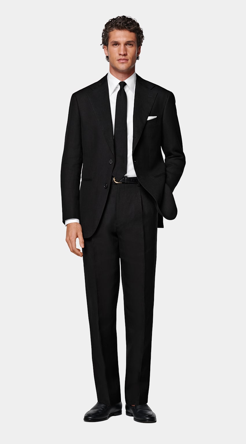 SUITSUPPLY Summer Pure Linen by Rogna, Italy Black Relaxed Fit Roma Suit