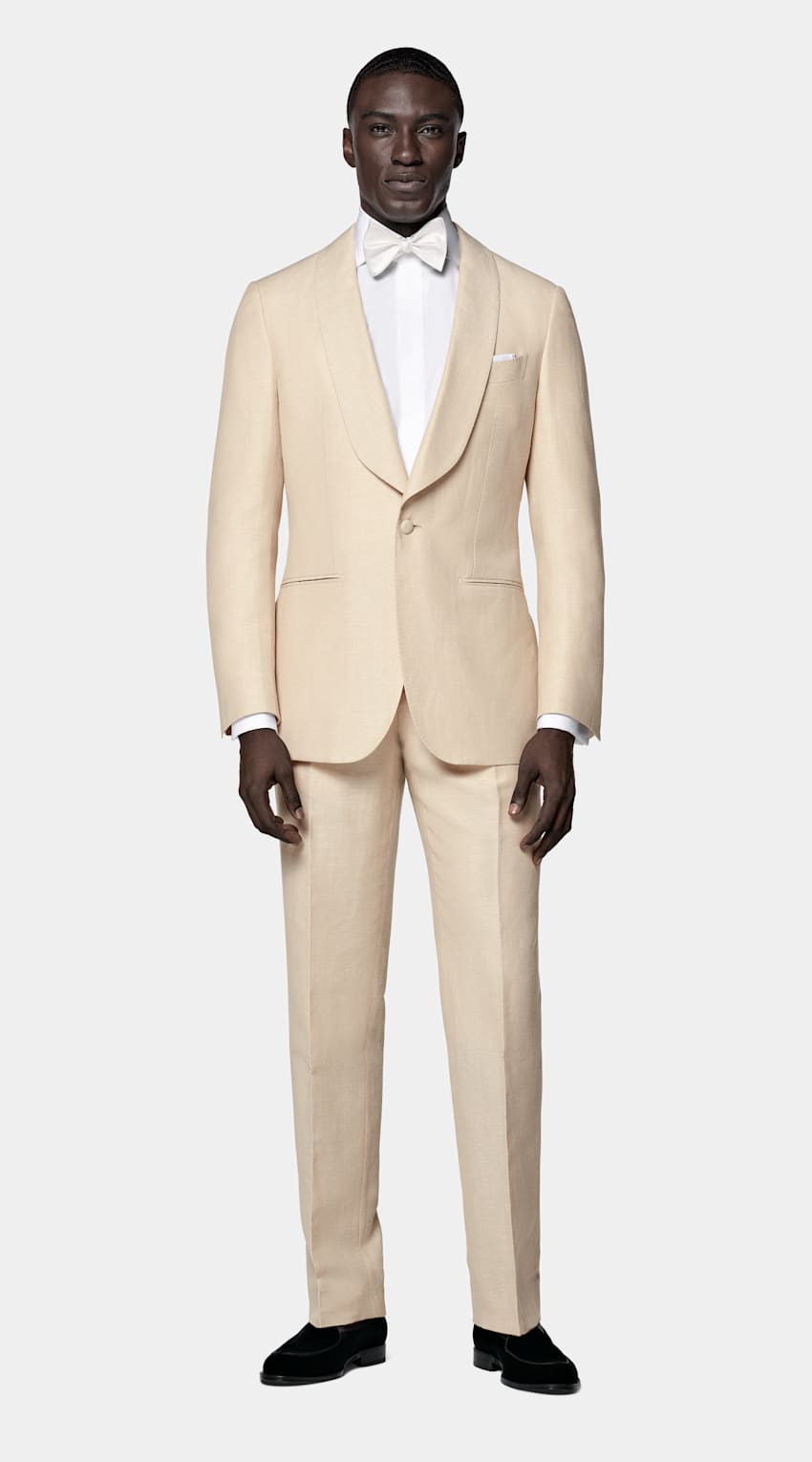 SUITSUPPLY Summer Wool Linen by Reda, Italy Sand Tailored Fit Havana Tuxedo