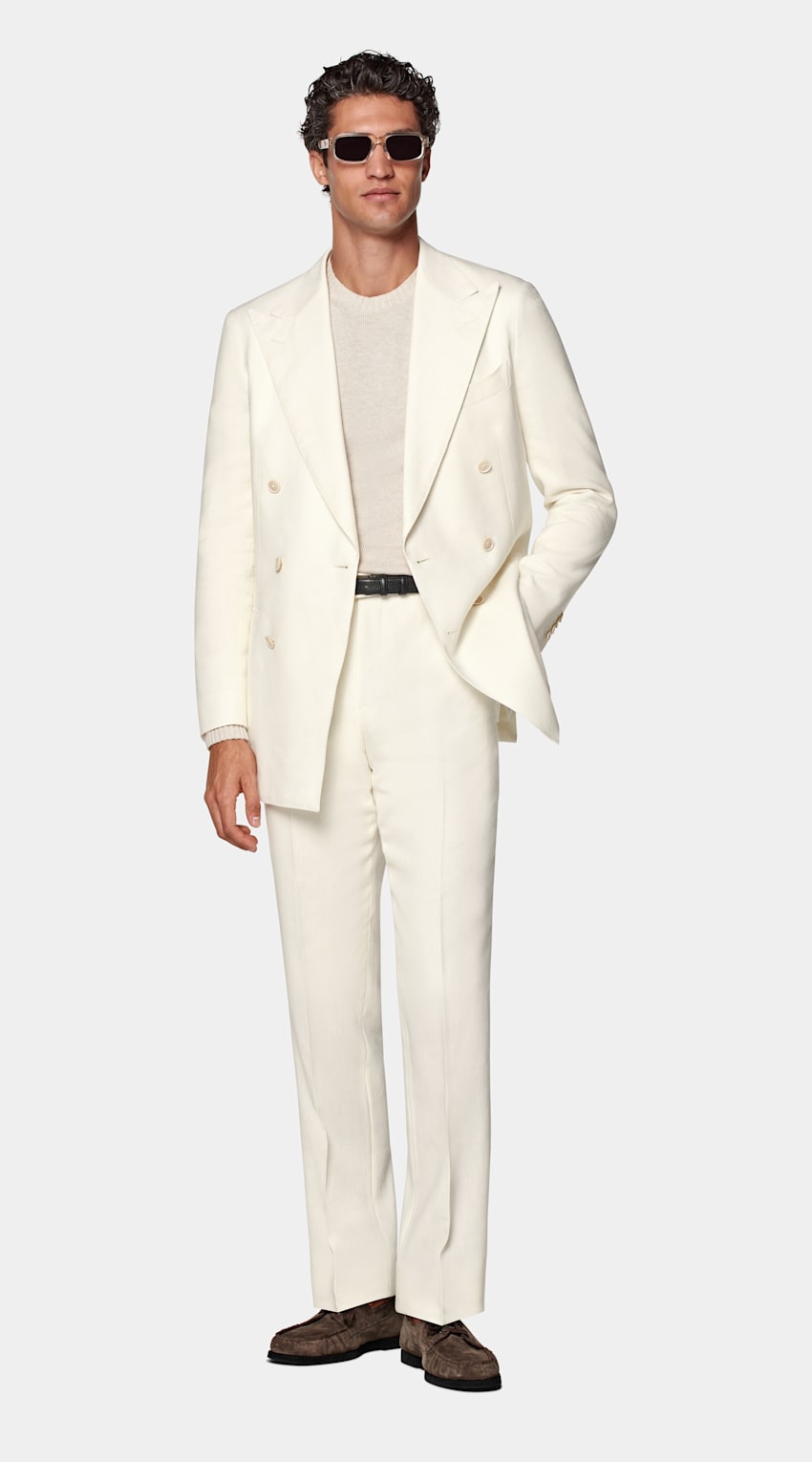 SUITSUPPLY Summer Linen Wool by Rogna, Italy Off-White Tailored Fit Havana Suit