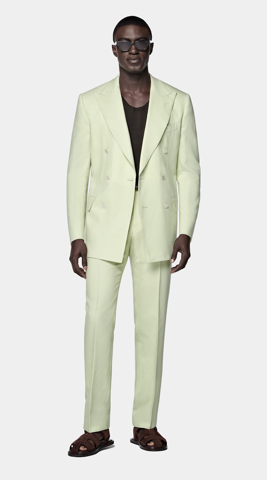 SUITSUPPLY All Season Wool Mohair by Rogna, Italy Light Green Tailored Fit Milano Suit