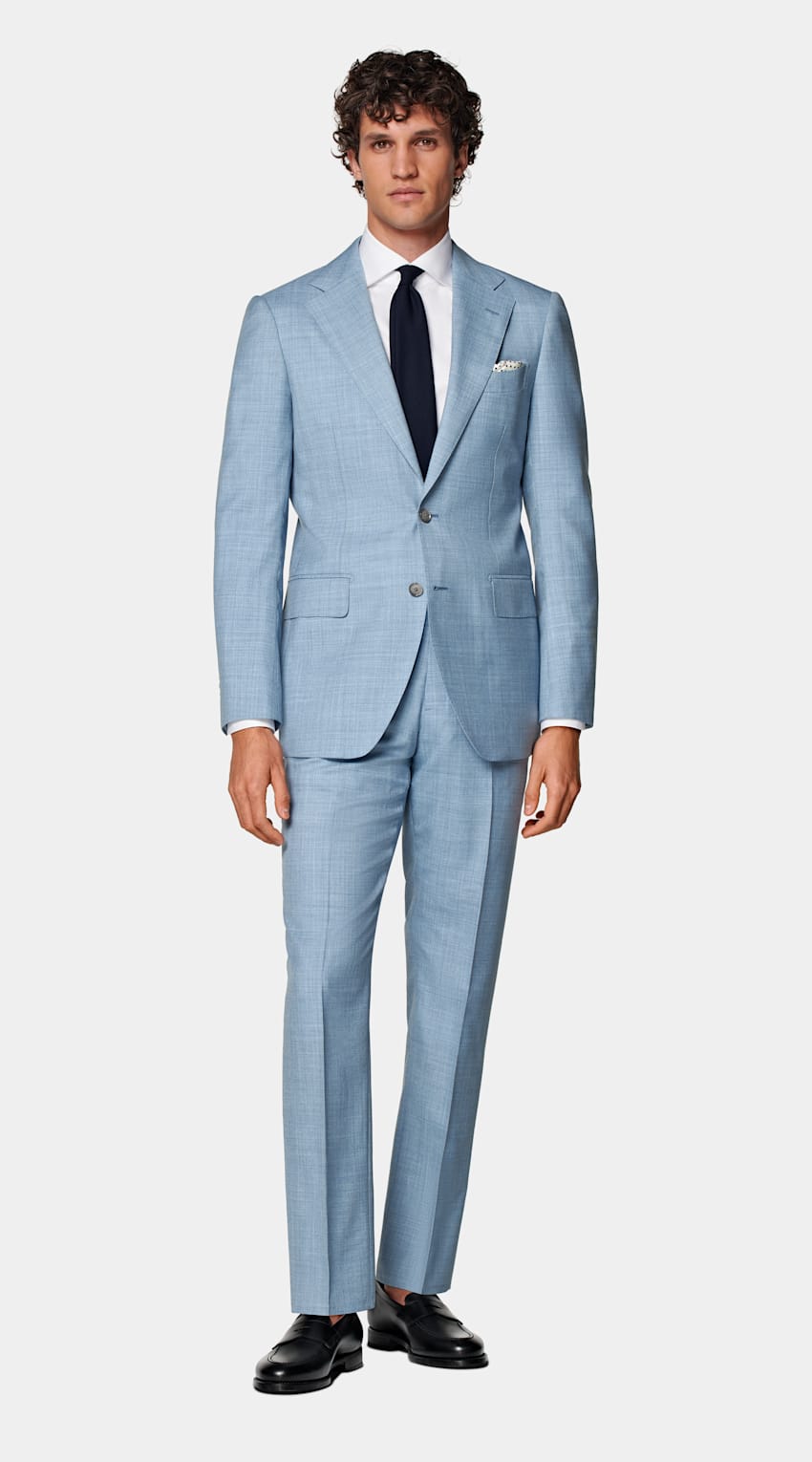 SUITSUPPLY Pure Tropical Wool by Vitale Barberis Canonico, Italy Light Blue Perennial Tailored Fit Havana Suit