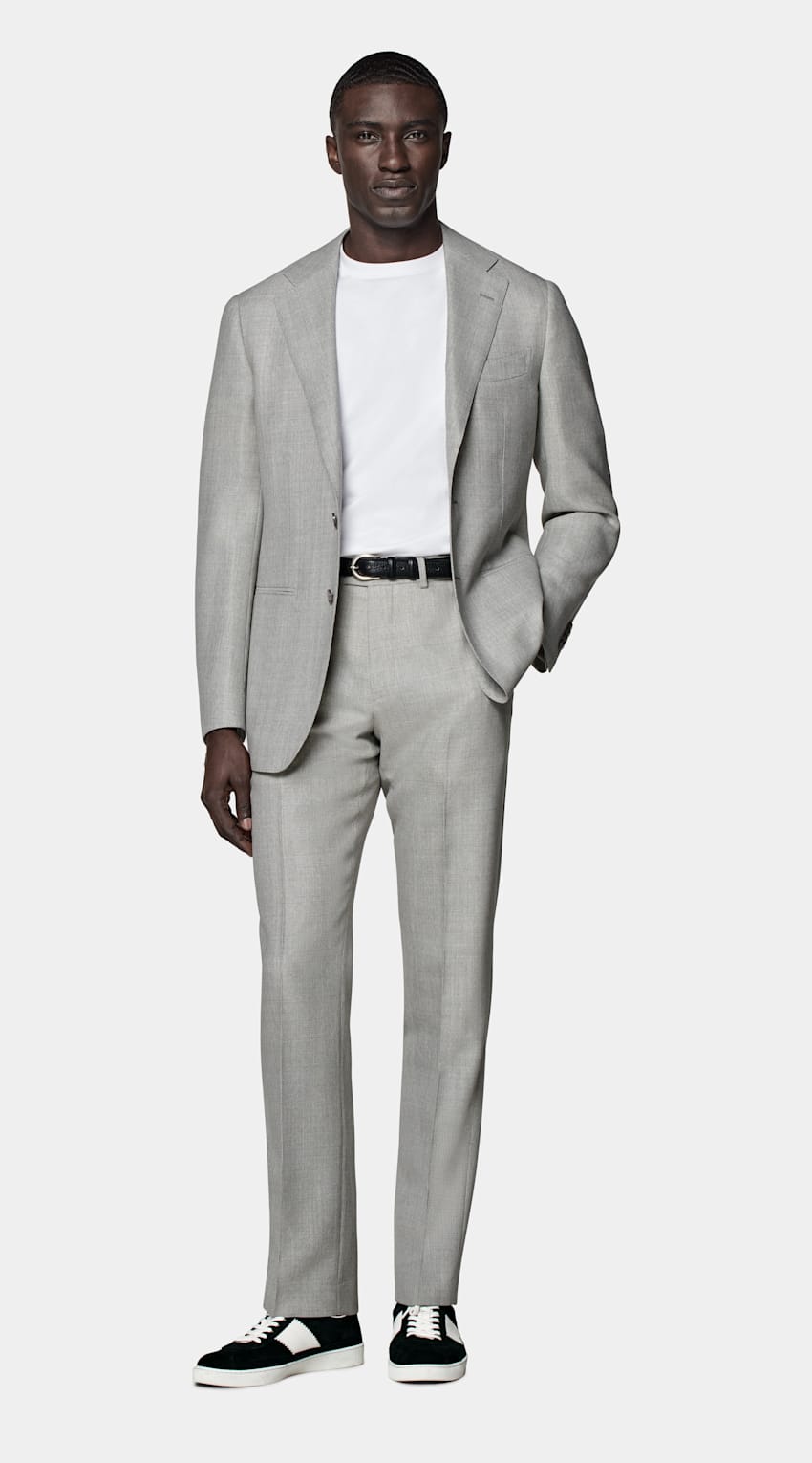 SUITSUPPLY All Season Pure Wool by Vitale Barberis Canonico, Italy Light Grey Perennial Tailored Fit Havana Suit