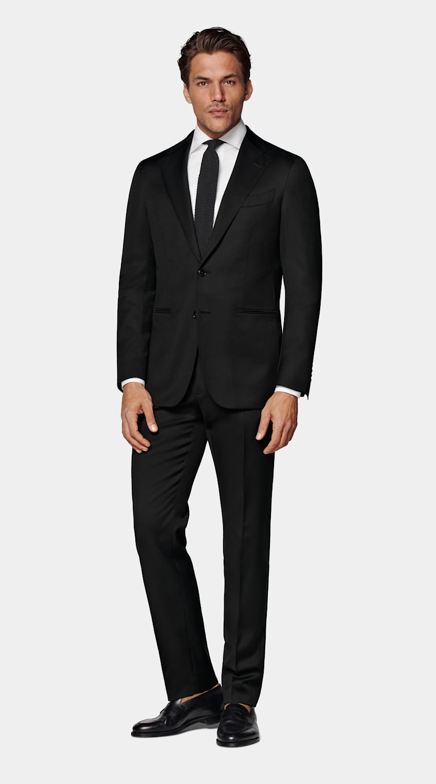 SUITSUPPLY Pure S110's Wool by Reda, Italy Black Perennial Tailored Fit Havana Suit