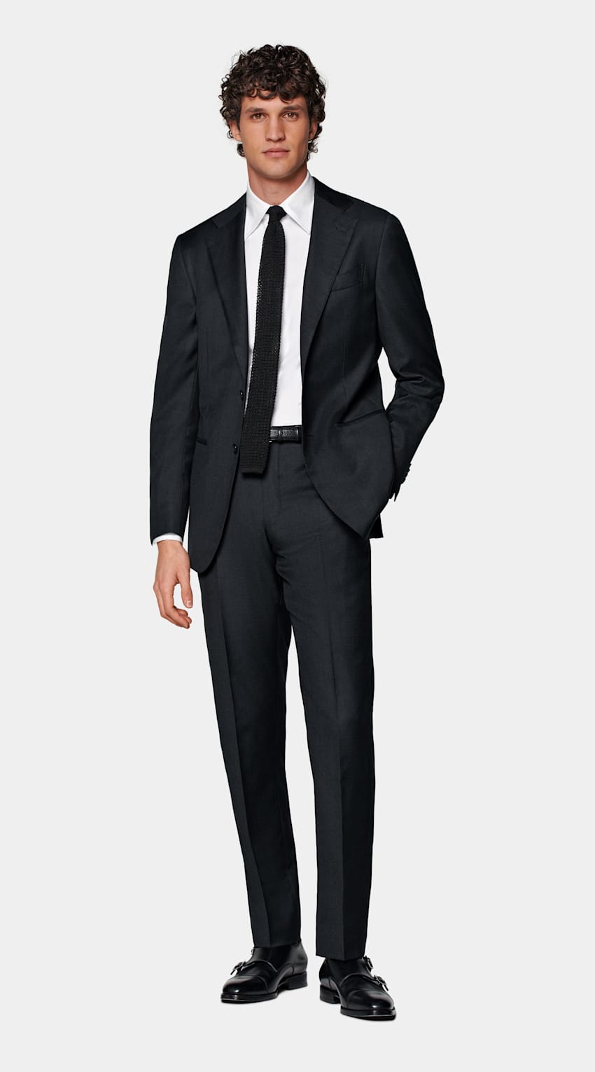 SUITSUPPLY All Season Pure Wool by Reda, Italy Dark Grey Perennial Tailored Fit Havana Suit