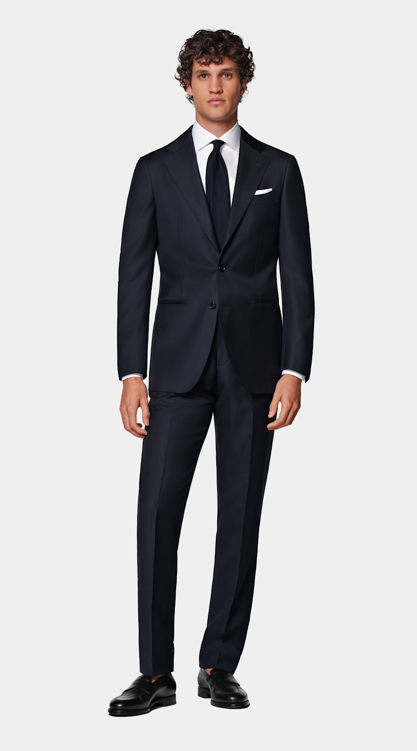 SUITSUPPLY All Season Pure Wool by Reda, Italy Navy Perennial Tailored Fit Havana Suit