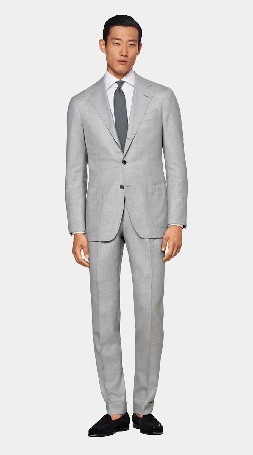 SUITSUPPLY Pure S180's Wool by Drago, Italy Light Grey Custom Made Suit
