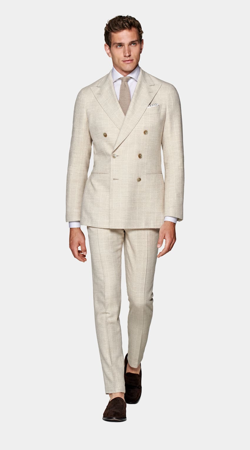 Light Brown Striped Havana Suit | Alpaca Polyamide Linen Double ...