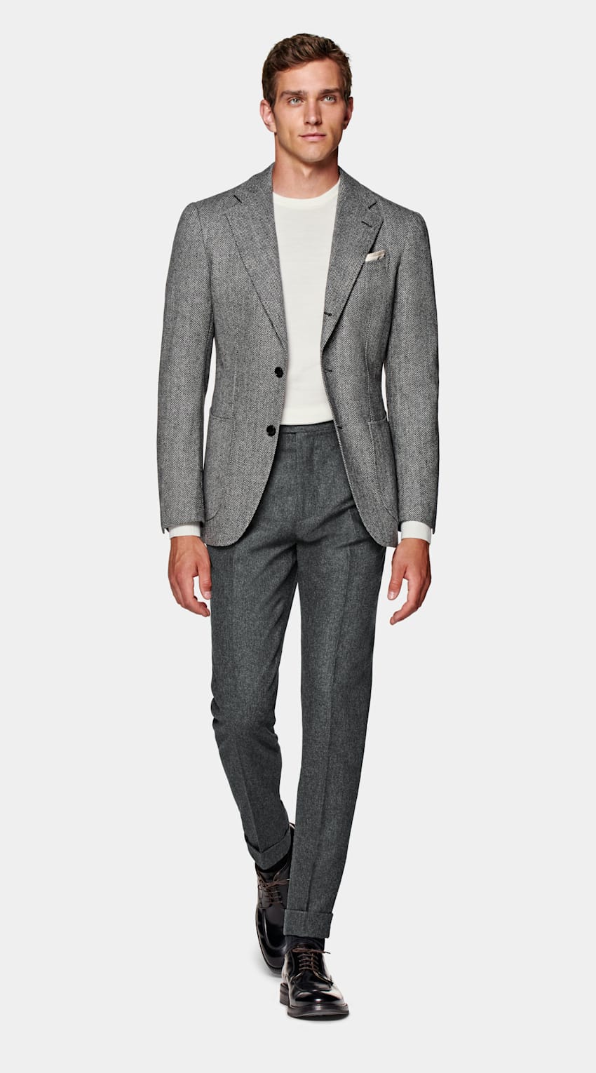 Mid Grey Herringbone Havana Suit | Wool Cashmere Three Piece ...