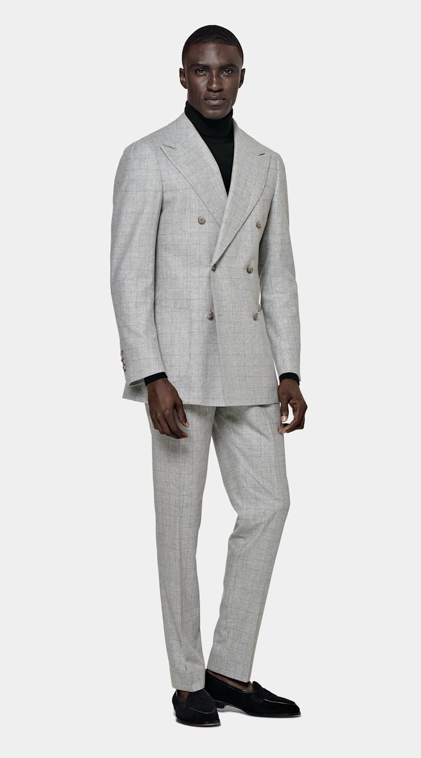 SUITSUPPLY Wool Cashmere by Carlo Barbera, Italy Light Grey Check Havana Suit