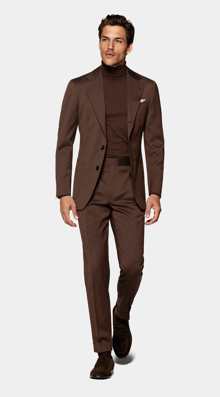 SUITSUPPLY Pure S130's Wool by Carlo Barbera, Italy Dark Brown Herringbone Havana Suit