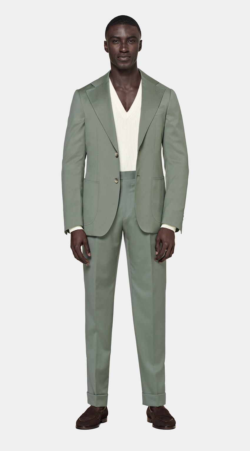 SUITSUPPLY Pure S110's Wool by Vitale Barberis Canonico, Italy Mid Green Havana Suit