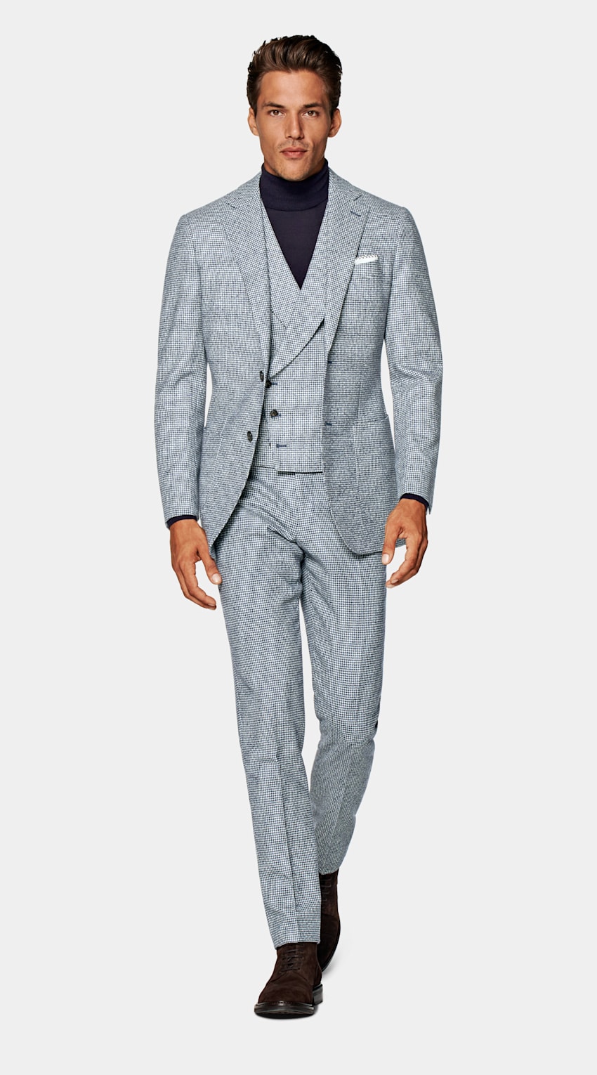 Light Blue Houndstooth ThreePiece Havana Suit Pure Wool Three Piece SUITSUPPLY