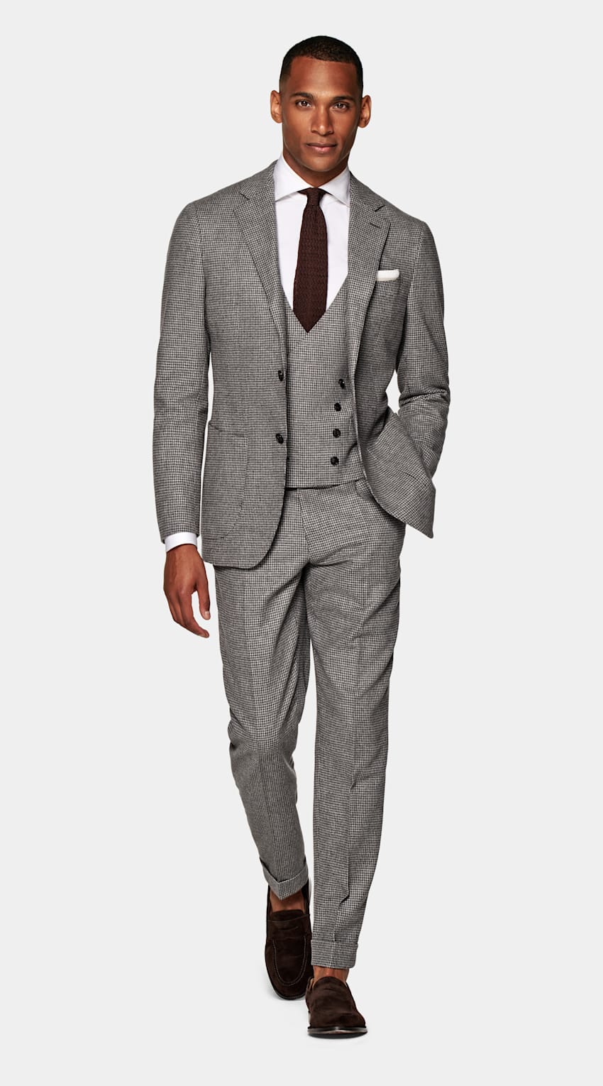 Taupe Houndstooth Havana Suit | Wool Cashmere Three Piece | Suitsupply ...