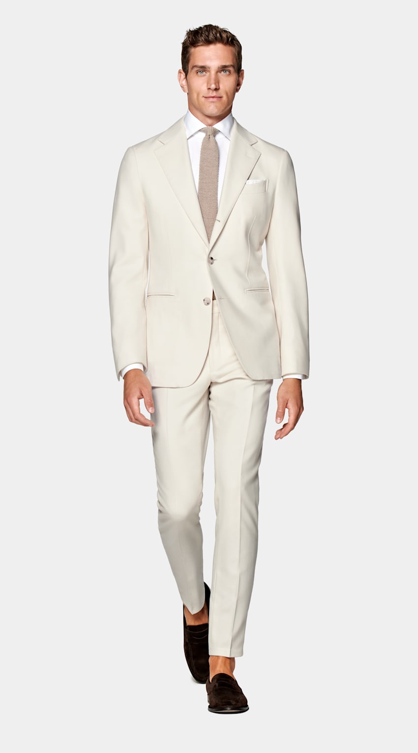 SUITSUPPLY Circular Wool Flannel by Vitale Barberis Canonico, Italy Off-White Havana Suit