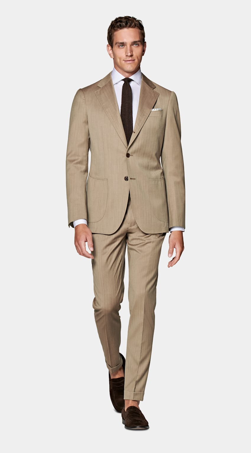 SUITSUPPLY Pure S130's Wool by Delfino, Italy Mid Brown Herringbone Havana Suit