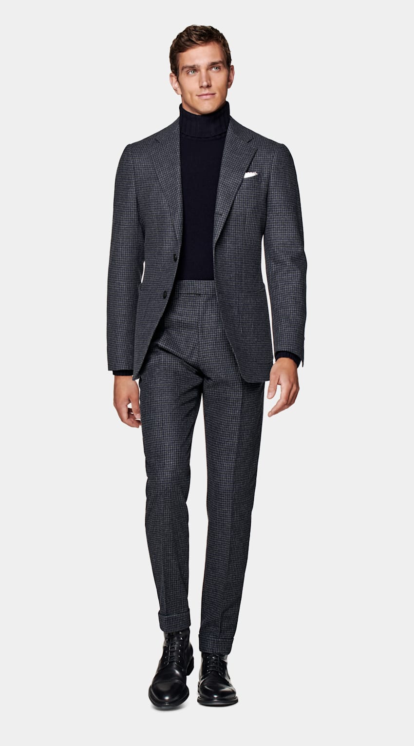 SUITSUPPLY Wool Cashmere by E.Thomas, Italy Dark Grey Check Havana Suit