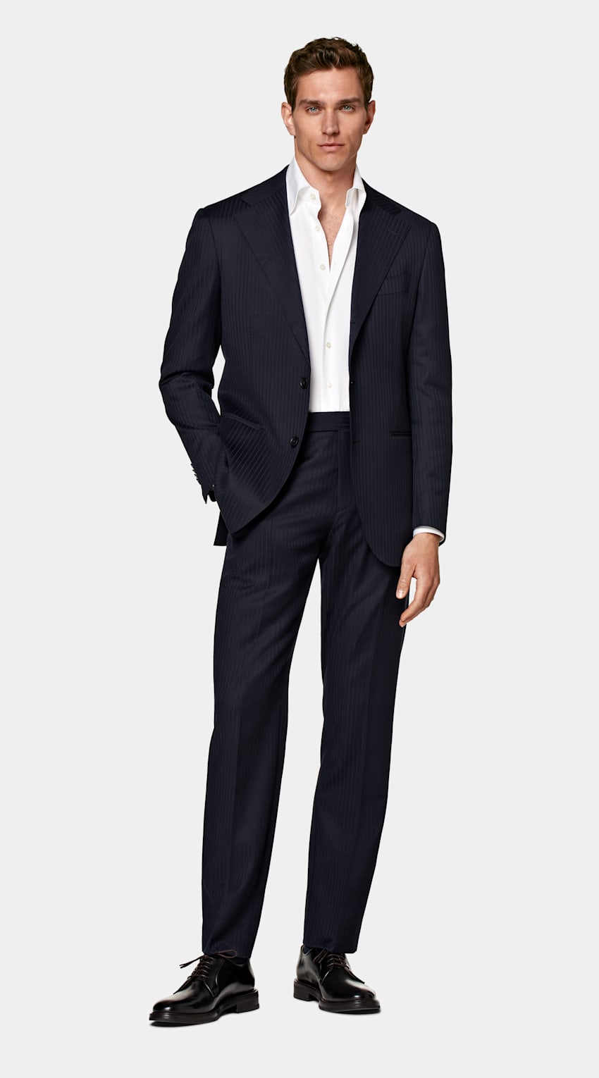 SUITSUPPLY Pure Wool by E.Thomas, Italy Navy Striped Roma Suit