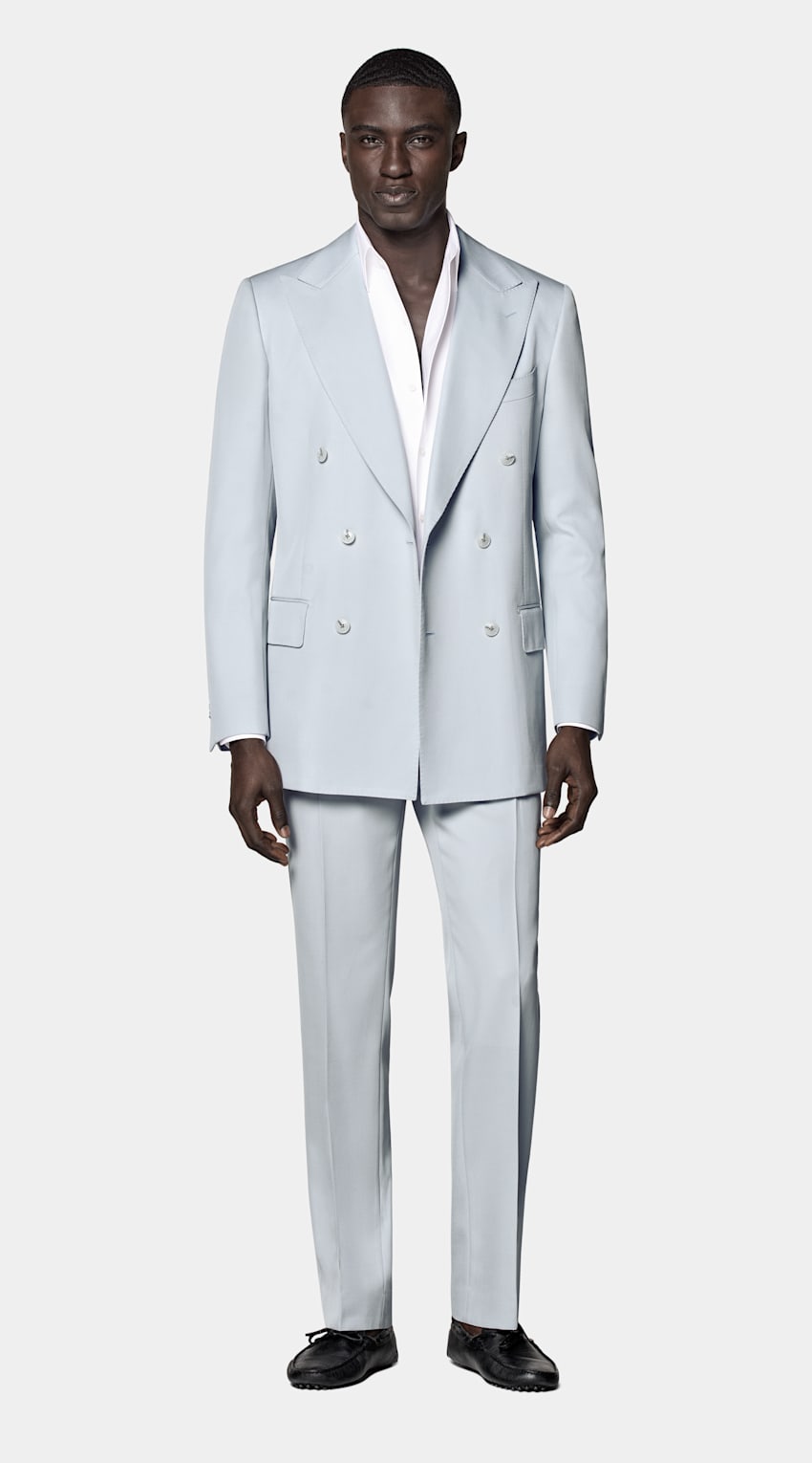 SUITSUPPLY All Season Pura lana S120s de E.Thomas, Italia Traje Milano azul claro corte Tailored