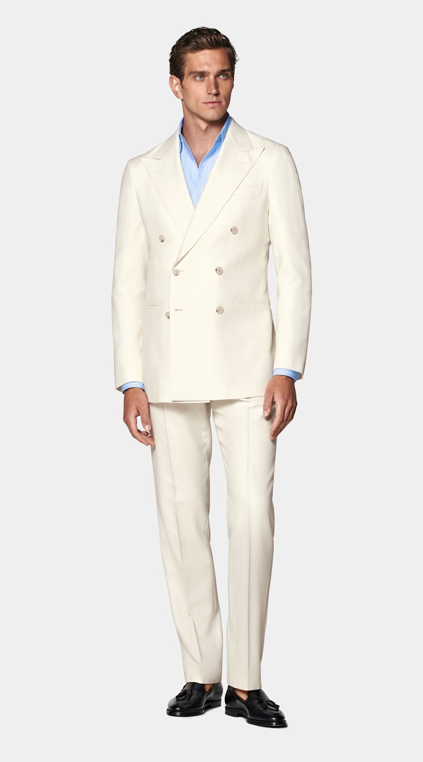 SUITSUPPLY Winter Pure Schurwolle by Rogna, Italien Havana Anzug off-white Fischgrätmuster Tailored Fit