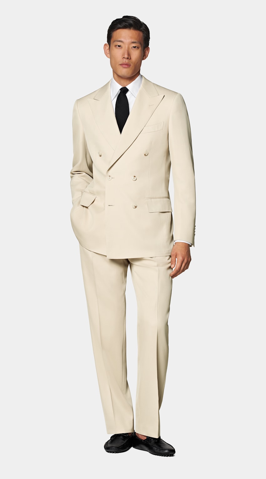 SUITSUPPLY All Season Pure S120's Wool by E.Thomas, Italy Sand Tailored Fit Milano Suit