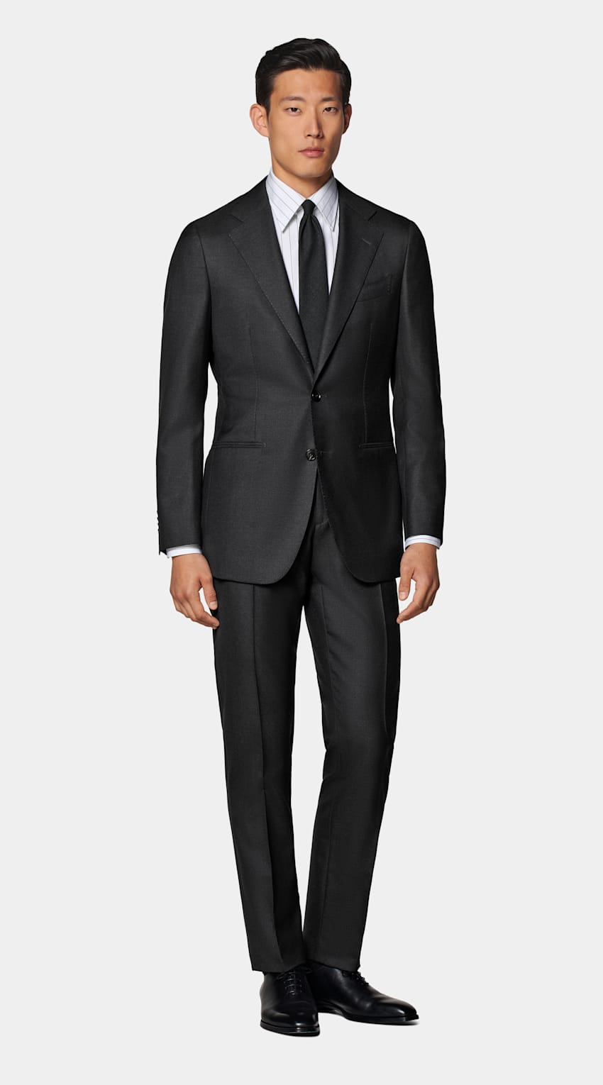 SUITSUPPLY All Season Pure S150's Wool by E.Thomas, Italy Dark Grey Tailored Fit Havana Suit