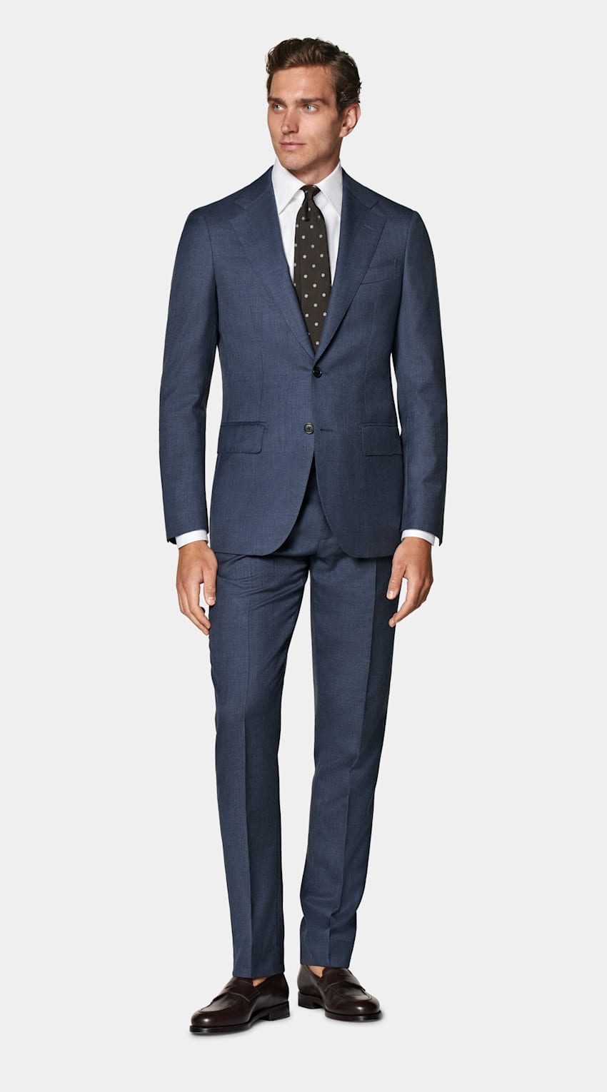 SUITSUPPLY All Season Ren S130's-ull från E.Thomas, Italien Havana medelblå kostym med tailored fit