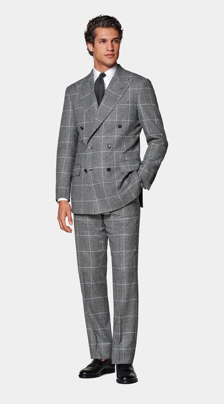 SUITSUPPLY Winter Wool Cashmere by E.Thomas, Italy Mid Grey Checked Tailored Fit Milano Suit