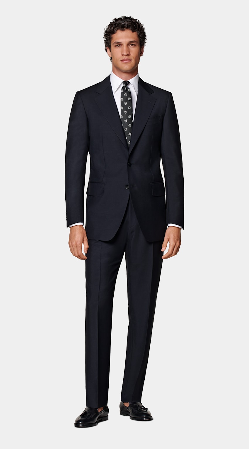 SUITSUPPLY All Season Wool Mohair by Vitale Barberis Canonico, Italy Navy Tailored Fit Milano Suit