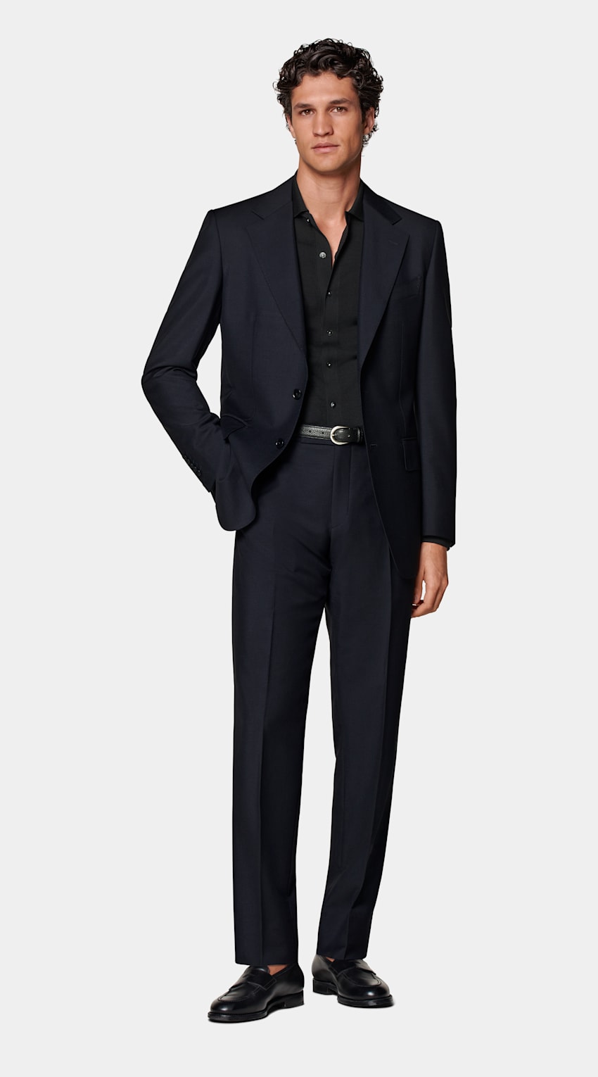 SUITSUPPLY All Season Wool Mohair by Vitale Barberis Canonico, Italy Navy Tailored Fit Milano Suit