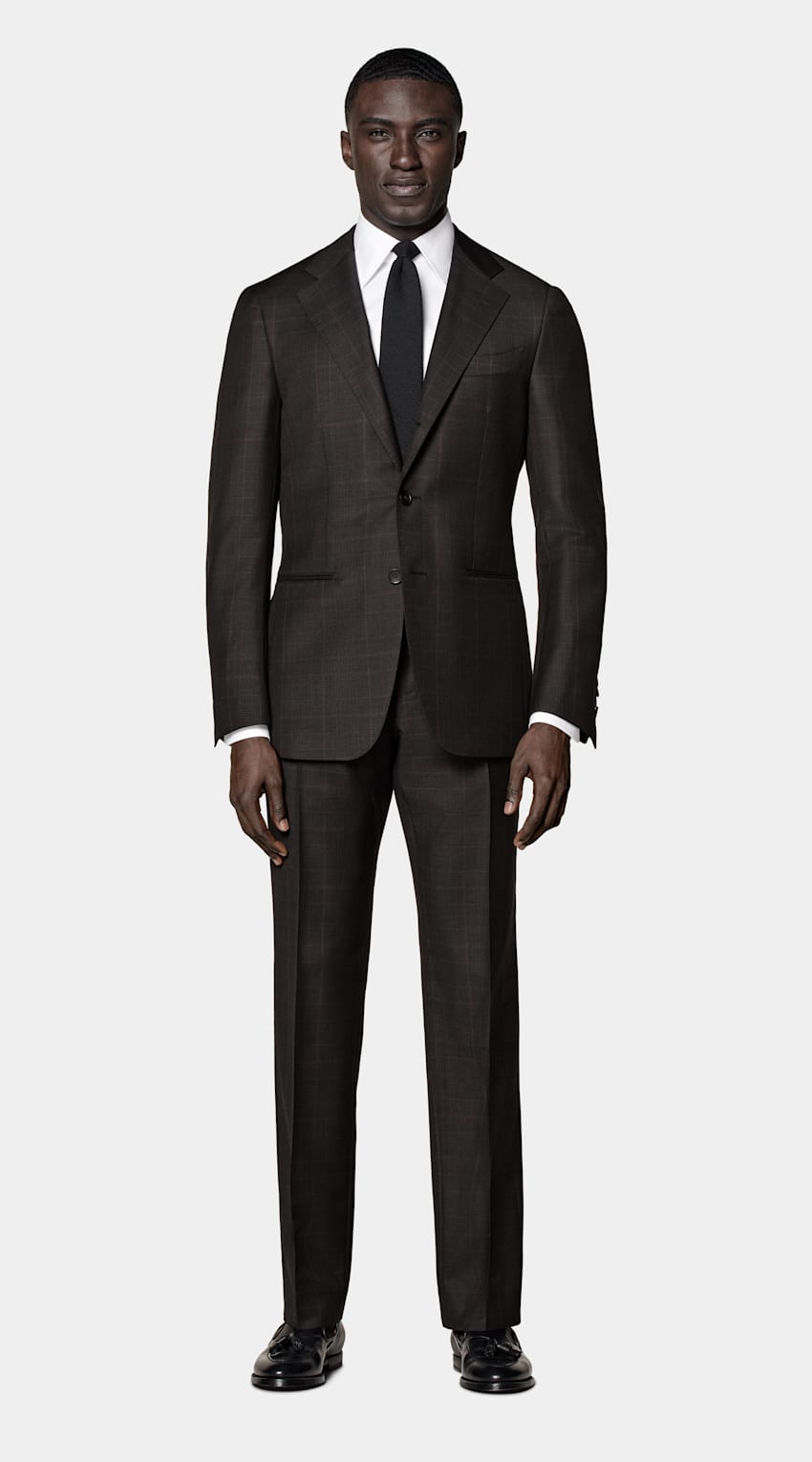 SUITSUPPLY All season Laine et mohair - Delfino, Italie Costume Havana coupe Tailored marron foncé à carreaux