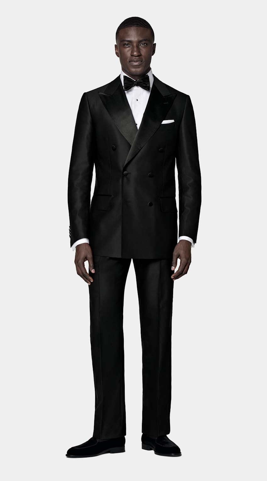 SUITSUPPLY All Season Pure S130's Wool by Delfino, Italy Black Tailored Fit Milano Tuxedo