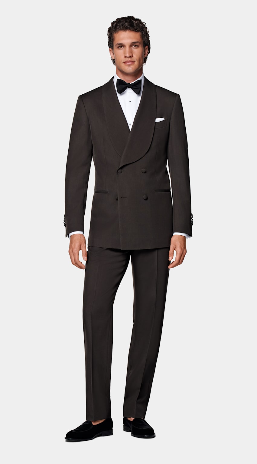 SUITSUPPLY All Season Pure S120's Wool by E.Thomas, Italy Dark Brown Tailored Fit Milano Tuxedo